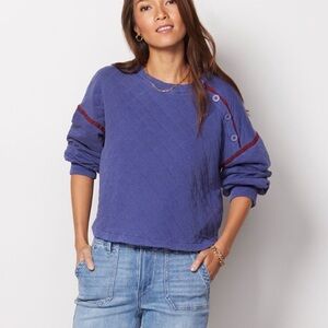 Sundry Quilted Button-Detail Pullover Sweater
